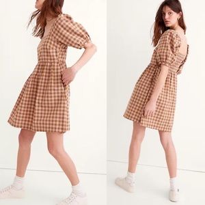 Madewell NWT Size Large Cotton Square Neck Puff Sleeve Gingham Seersucker Dress